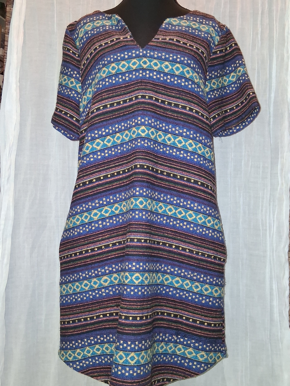 Ellison Blue Multi-Stripe Midi Dress with Teal Accents